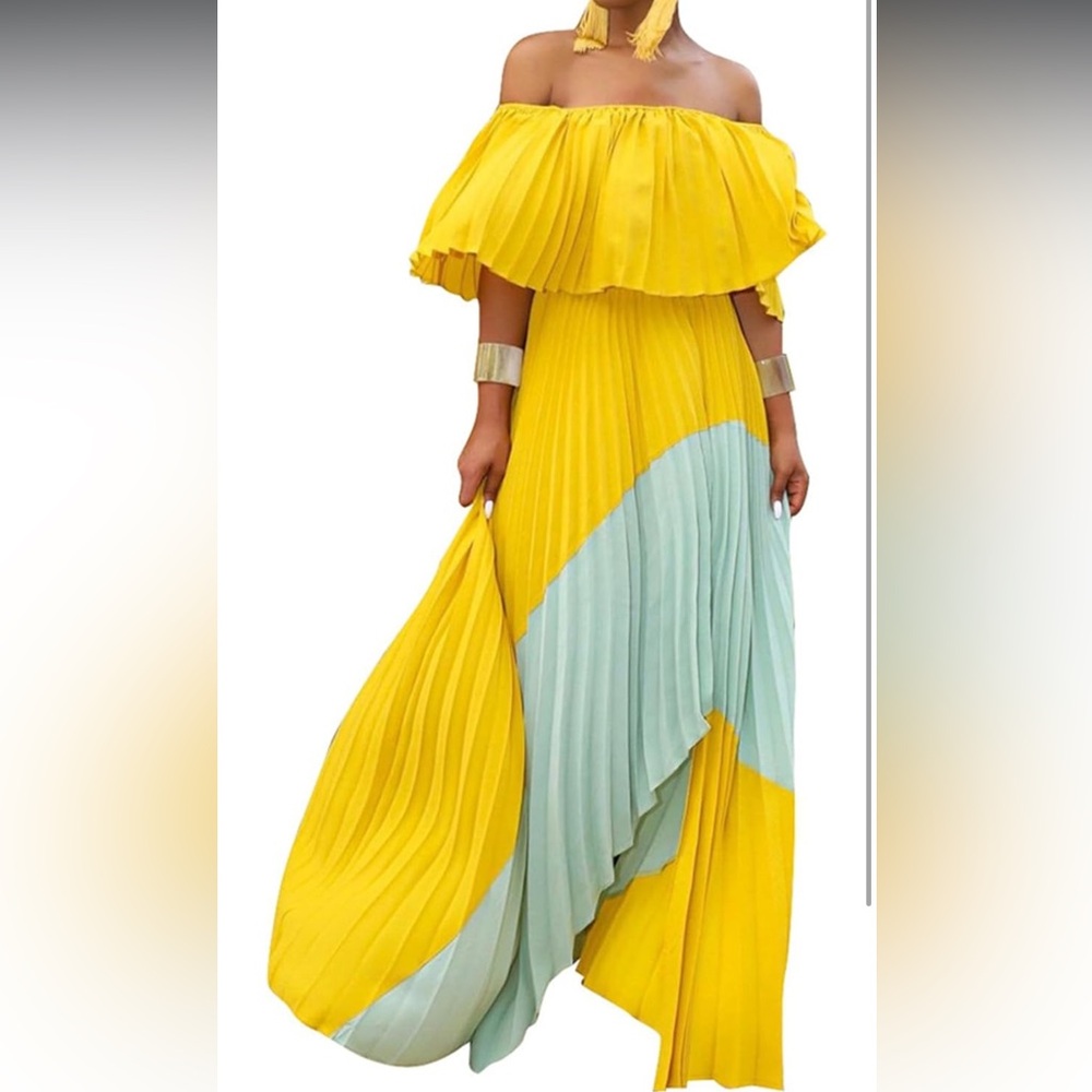 Yellow Off-Shoulder Ruffled Maxi Sundress